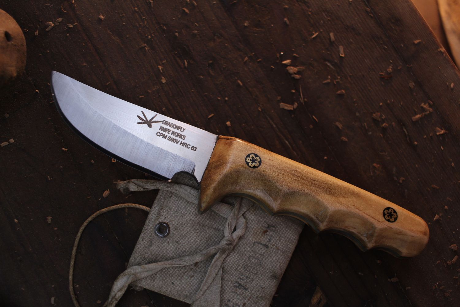 Dragonfly Knife Works Moose Skinner 3&quot; Fixed Blade / Ambrosia Maple / Satin S90V