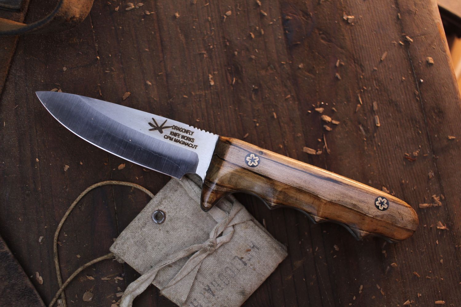 Dragonfly Knife Works Hunter 3.75&quot; Fixed Blade /  Spalted Maple / Satin MagnaCut