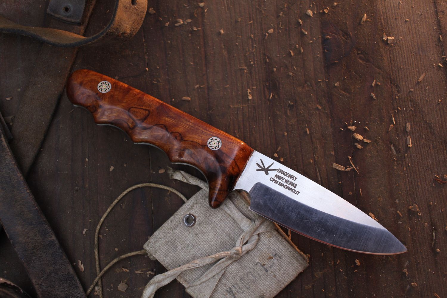 Dragonfly Knife Works Medium Hunter 3.5&quot; Fixed Blade / Ironwood Burl / Satin MagnaCut