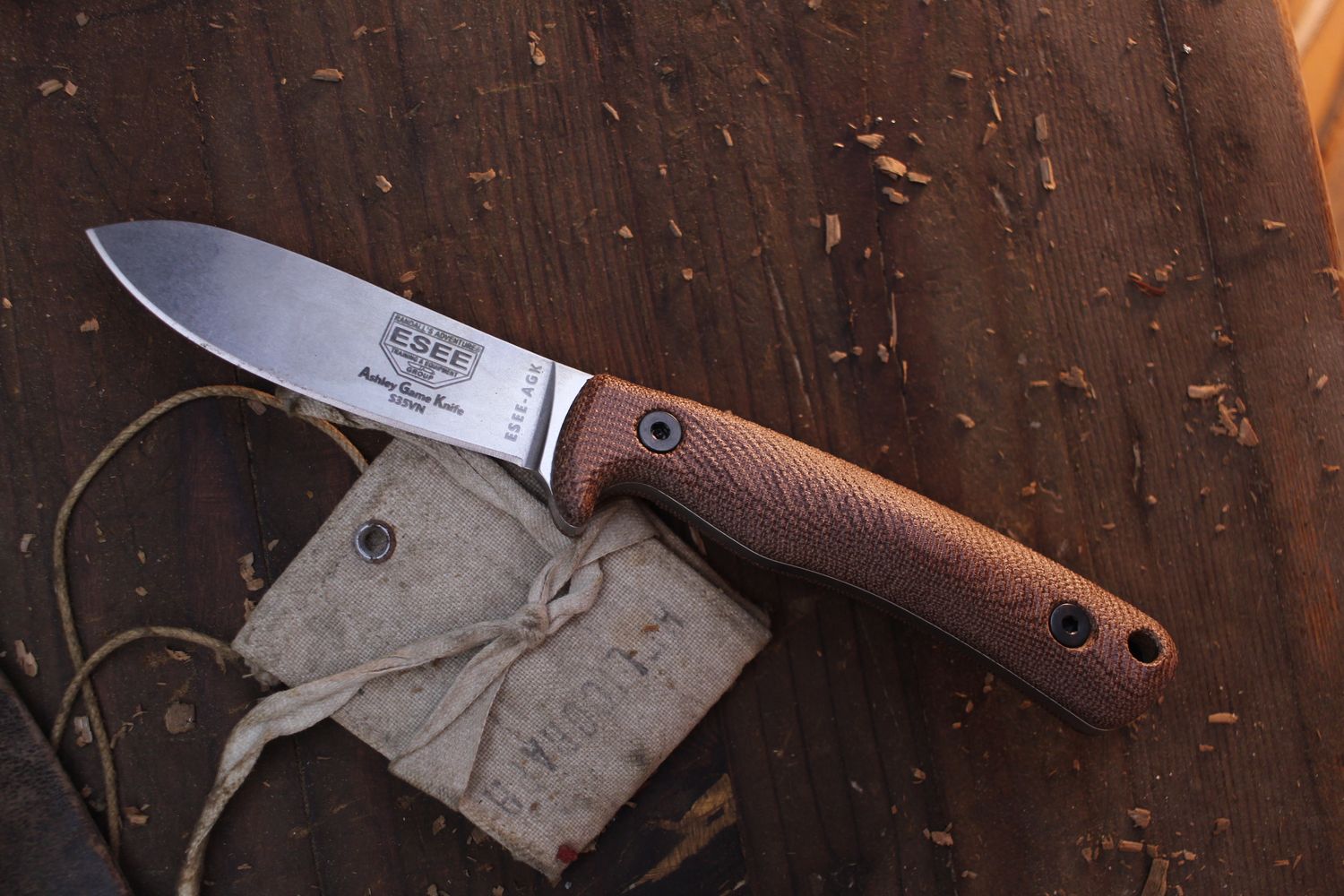ESEE Knives AGK 3.58&quot; Fixed Blade / Brown Micarta / Stonewashed S35VN ( Pre Owned )