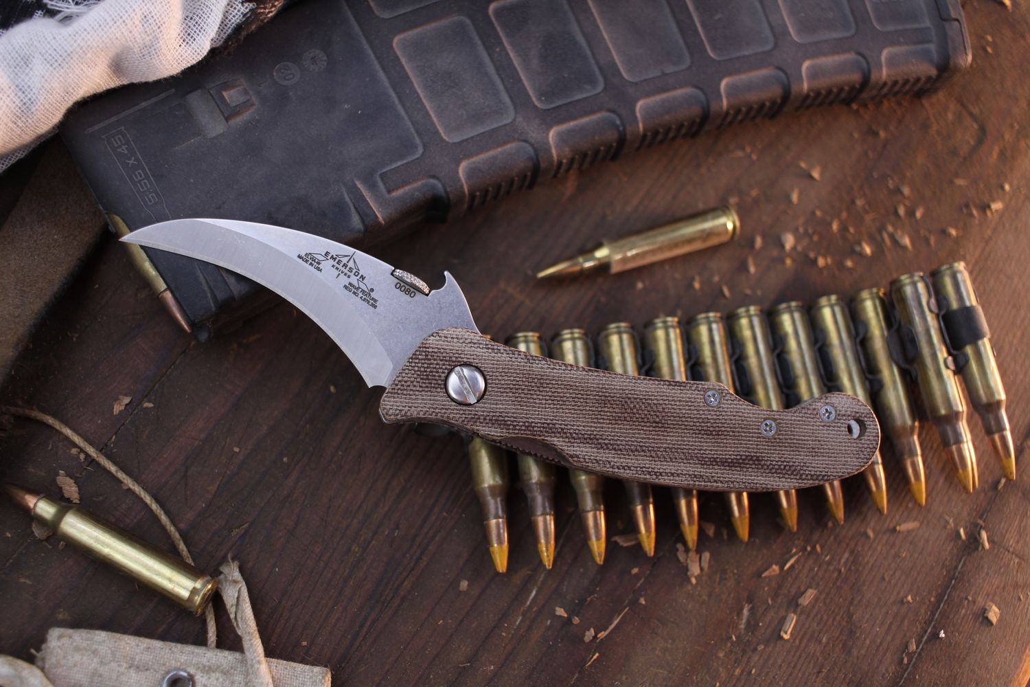 Emerson Knives Elvia SF 2.7&quot; Wavehook Folder / Natural Micarta / Satin 154CM ( Pre Owned )