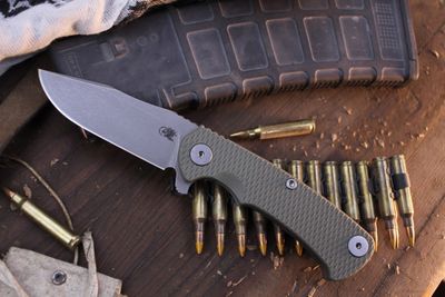 Hinderer Project X 3.66&quot; Clip Point Frame Lock Flipper / OD Green G-10 &amp; Working Finish Titanium / Working Finish S45VN