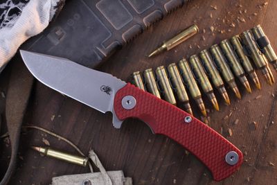 Hinderer Project X 3.66&quot; Clip Point Frame Lock Flipper / Red G-10 &amp; Battle Bronze Titanium / Working Finish S45VN