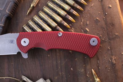 Hinderer Project X 3.66&quot; Clip Point Frame Lock Flipper / Red G-10 &amp; Battle Bronze Titanium / Working Finish S45VN