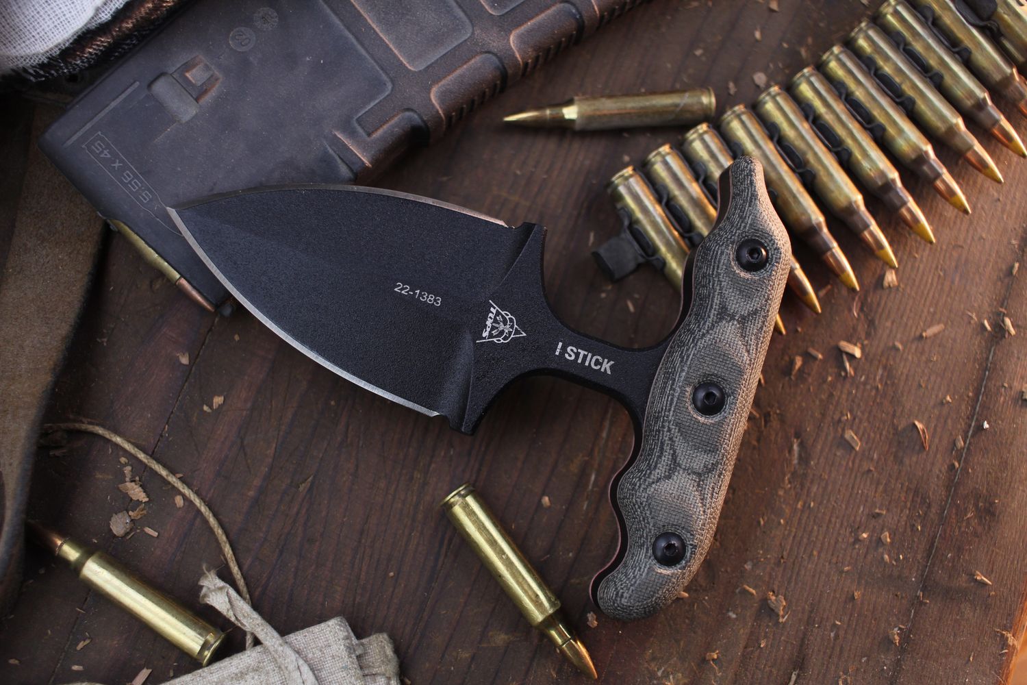 TOPS Knives I Stick 3.5&quot; Push Dagger / Black &amp; White Micarta / Black 1075 ( Pre Owned )
