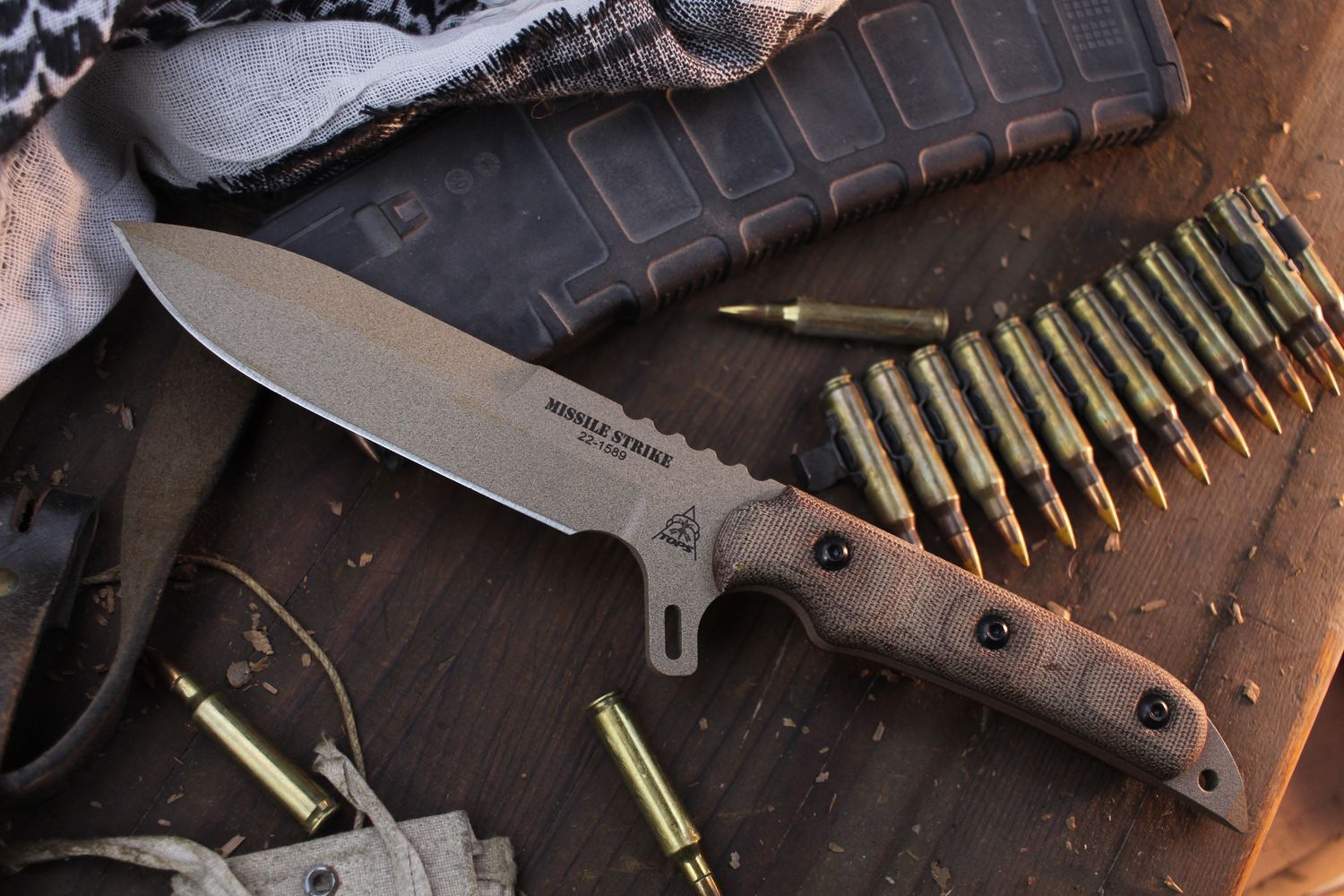 TOPS Knives Missile Strike 6&quot; Fixed Blade /  Natural Micarta / Coyote Tan 1095 ( Pre Owned )