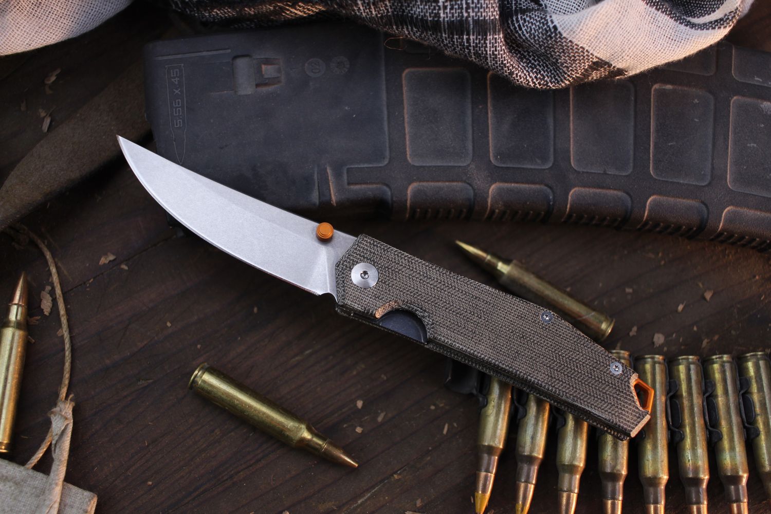 Giantmouse Ace Clyde 3&quot; Folding Knife / Green Micarta / Stonewashed Elmax ( Pre Owned )