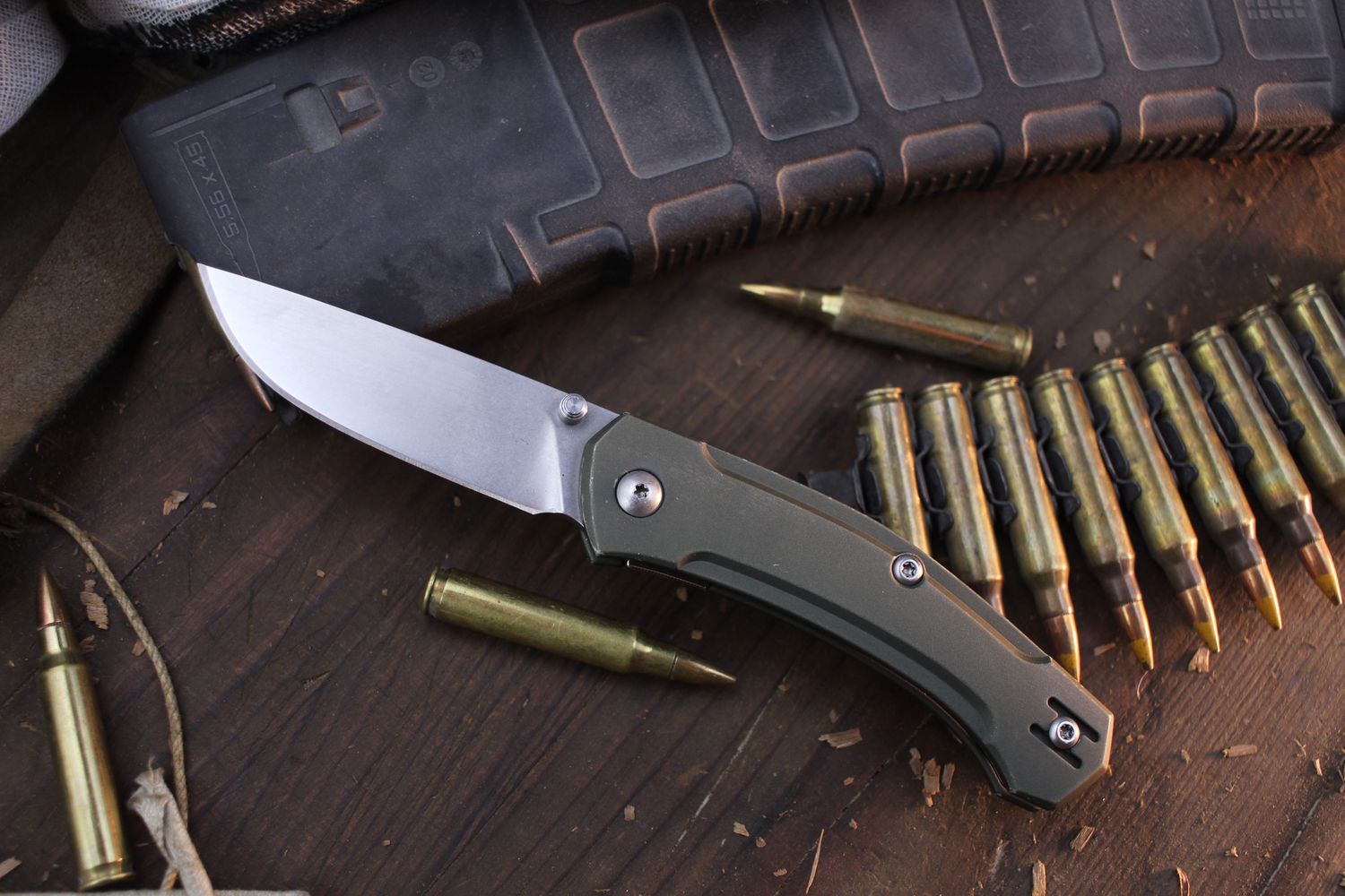 Giantmouse Ace Iona 2.875&quot; Folding Knife / Green Aluminum / Satin M390 ( Pre Owned )