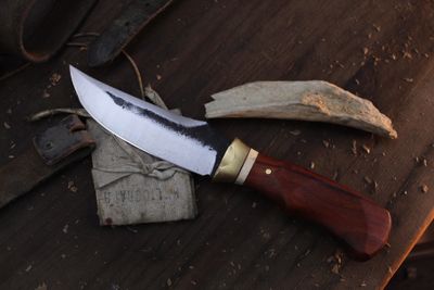 Barret Knives Tusk 4.75" Fixed Blade / Padauk & Caribou & Brass / Forge Finish 1095 Barret Knives Tusk 4.75" Fixed Blade / Padauk & Caribou & Brass / Forge Finish 1095