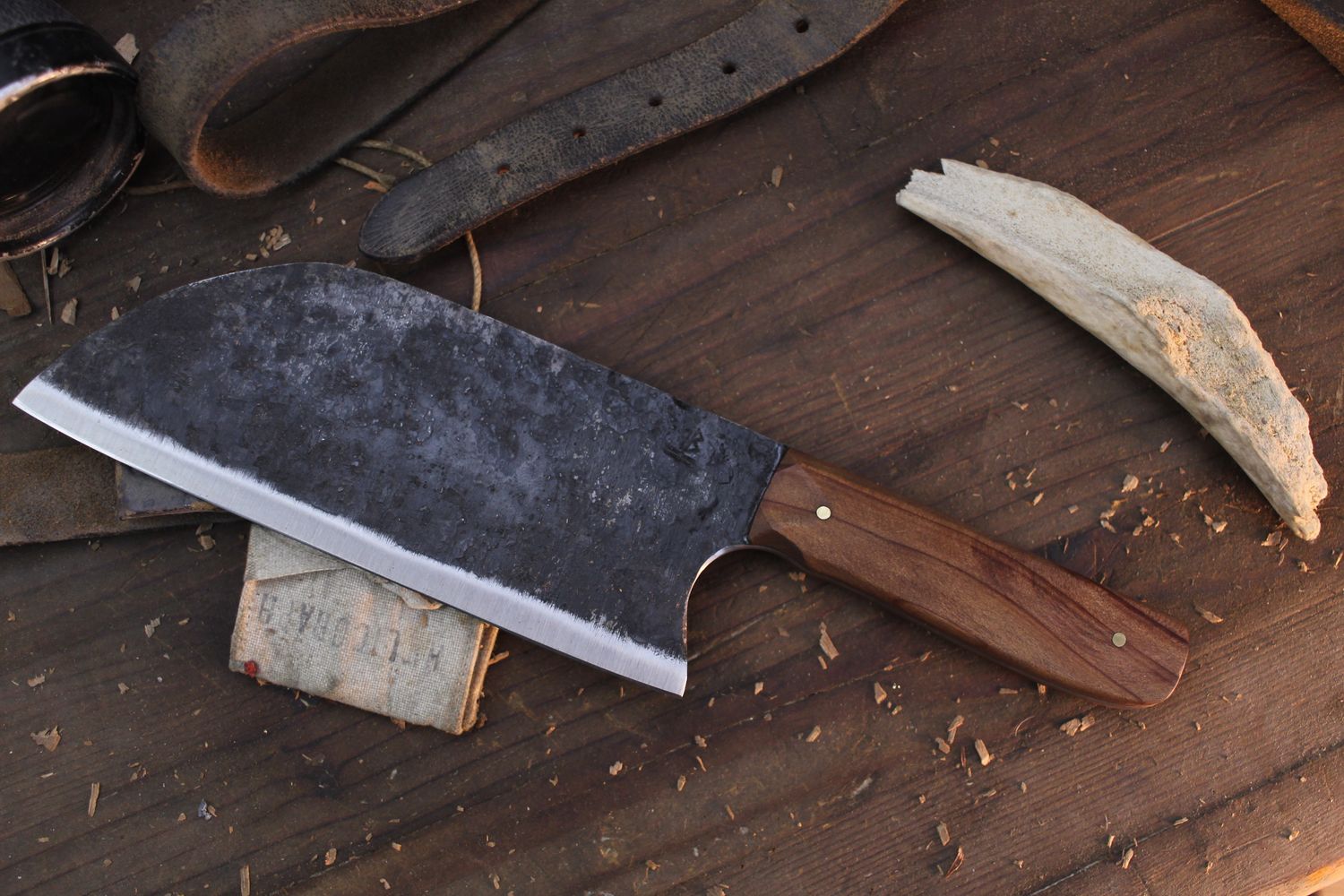 Barrett Knives 7&quot; Serbian Chef / Stabilized Redwood / Forge Finished 1095