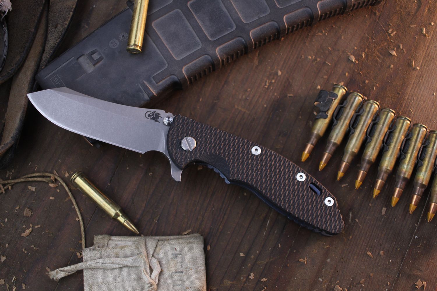 Hinderer XM-18 3.5&quot; Framelock Fliper / Black G-10 &amp; Battle Blue Titanium / Working Finish S45VN Skinner
