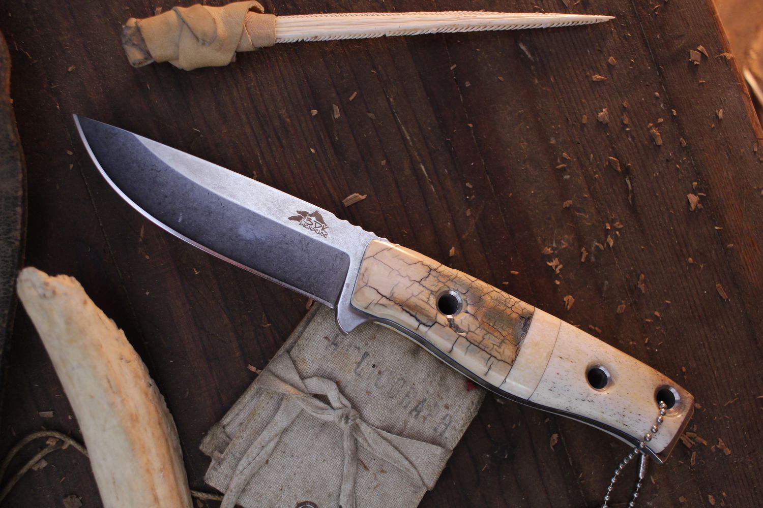 3DK Custom MAK 4&quot; Fixed Drop Point, K110 Blade / Oosik &amp; Mammoth Ivory Handle