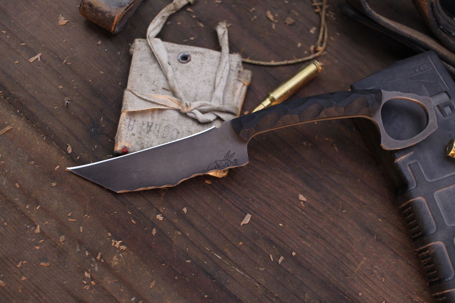 Half Face Blade Reverse SHPOS 3.25&quot; Fixed Blade / Chaos Grip Black G-10 / Acidwashed S45VN ( Pre Owned )