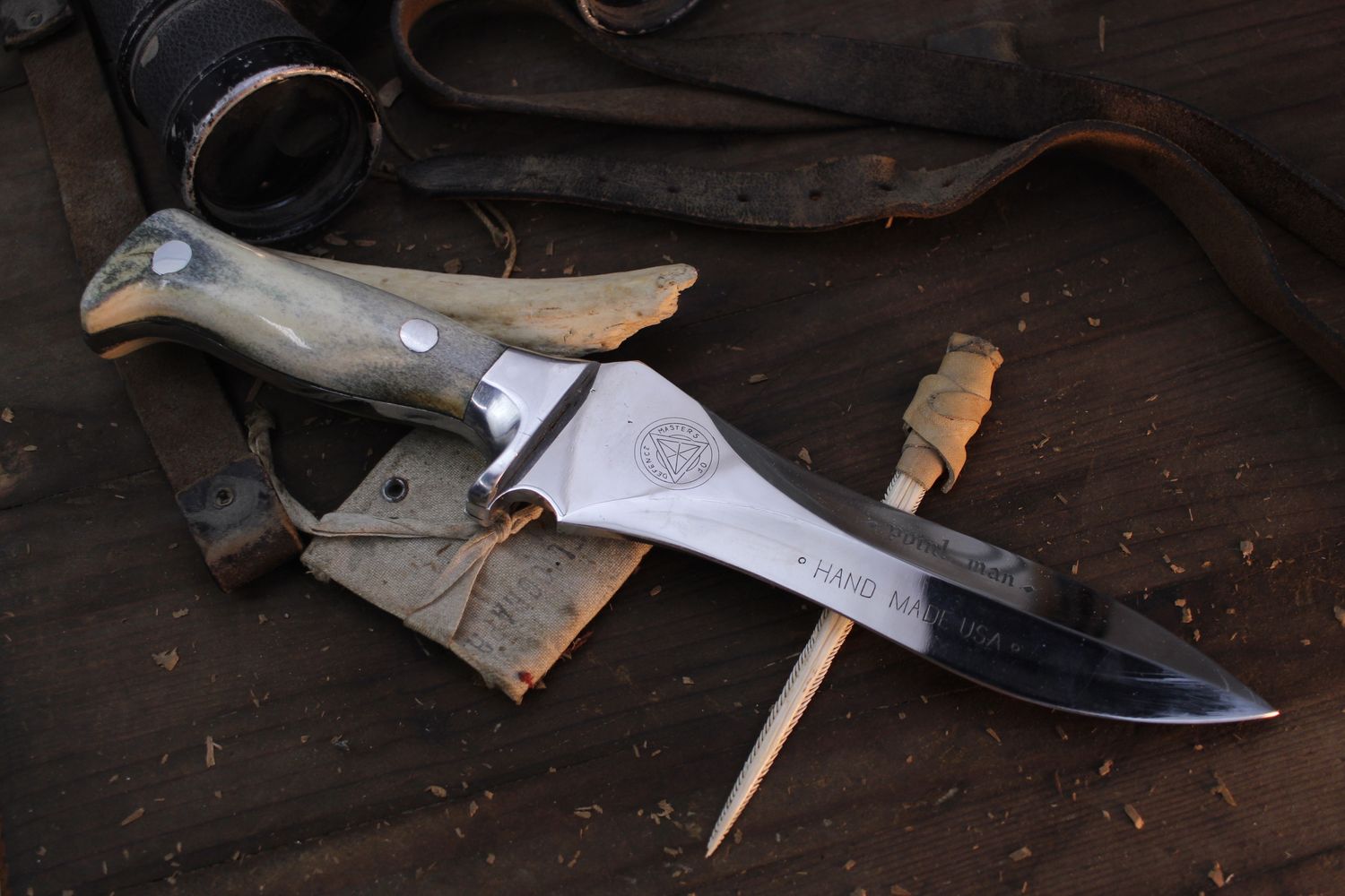 Masters of Defense Custom 7.5&quot; Fixed Dagger / Stag &amp; Aluminum Handle / Polished &amp; Engraved 154CM ( Pre Owned )