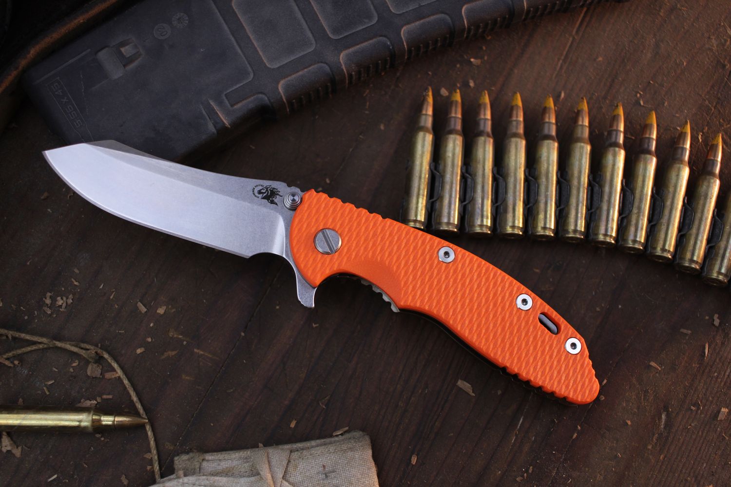 Hinderer XM-18 3.5&quot; Framelock Fliper / Orange G-10 &amp; Battle Bronze Titanium / Stonewashed S45VN Skinner