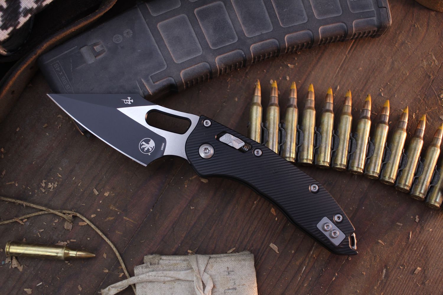 Microtech Stitch S/E 3.625&quot; RAM-LOK Manual Folderr / Black Fluted Aluminum / Two Tone Bohler M390MK