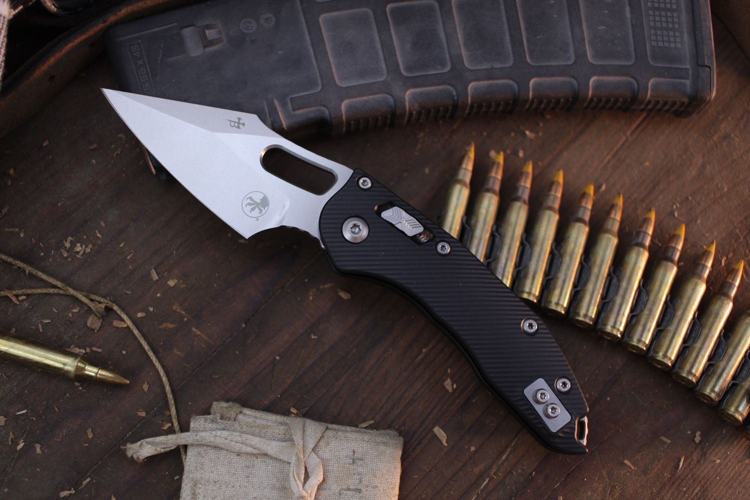 Microtech Stitch S/E 3.625&quot; RAM-LOK Manual Folderr / Black Fluted Aluminum / Stonewashed Bohler M390MK