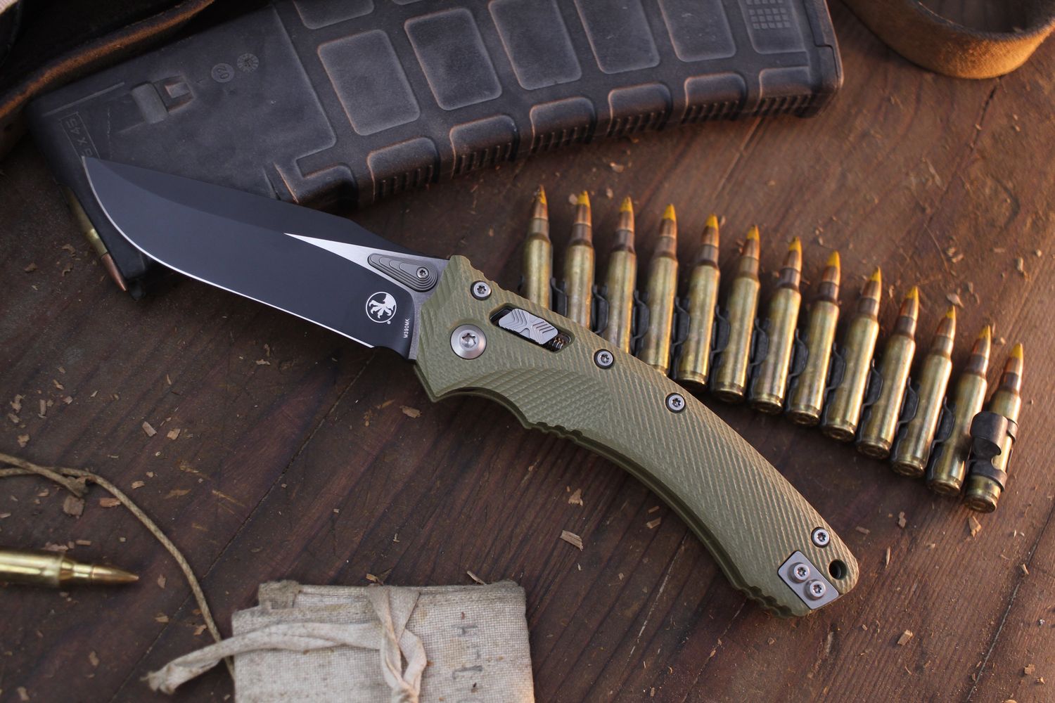 Microtech Amphibian 3.9&quot; Ram-Lok Folder / Fluted OD Green G-10 / Two Tone M390MK