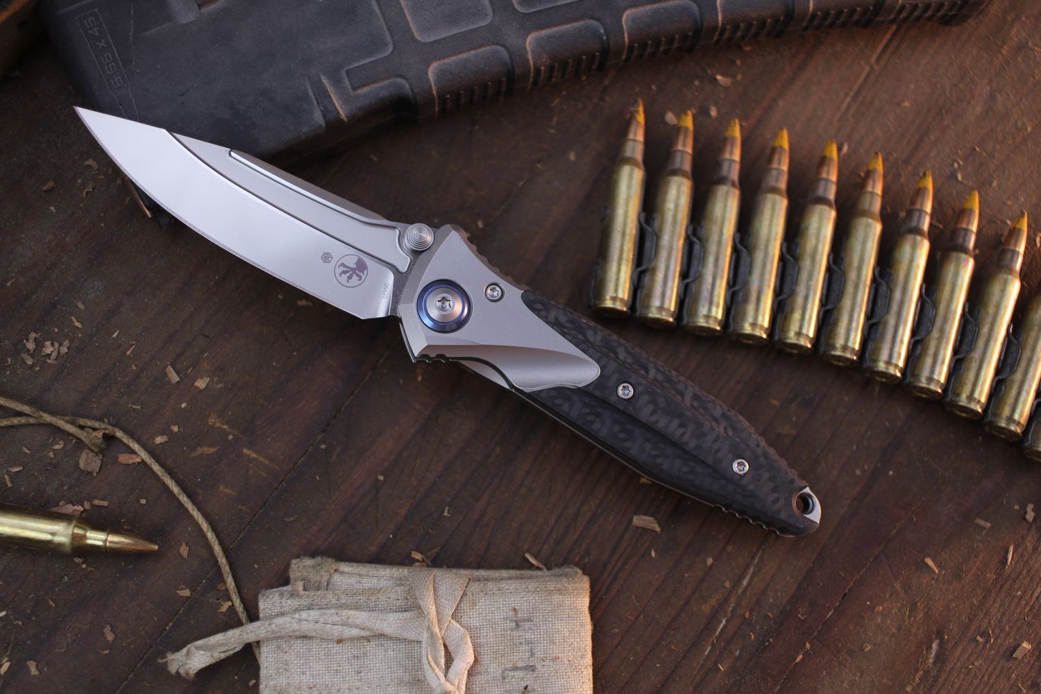 Microtech Socom Mini Bravo 3.5&quot; Linerlock Folder / Titanium &amp; Carbon Fiber / Bead Blasted M390