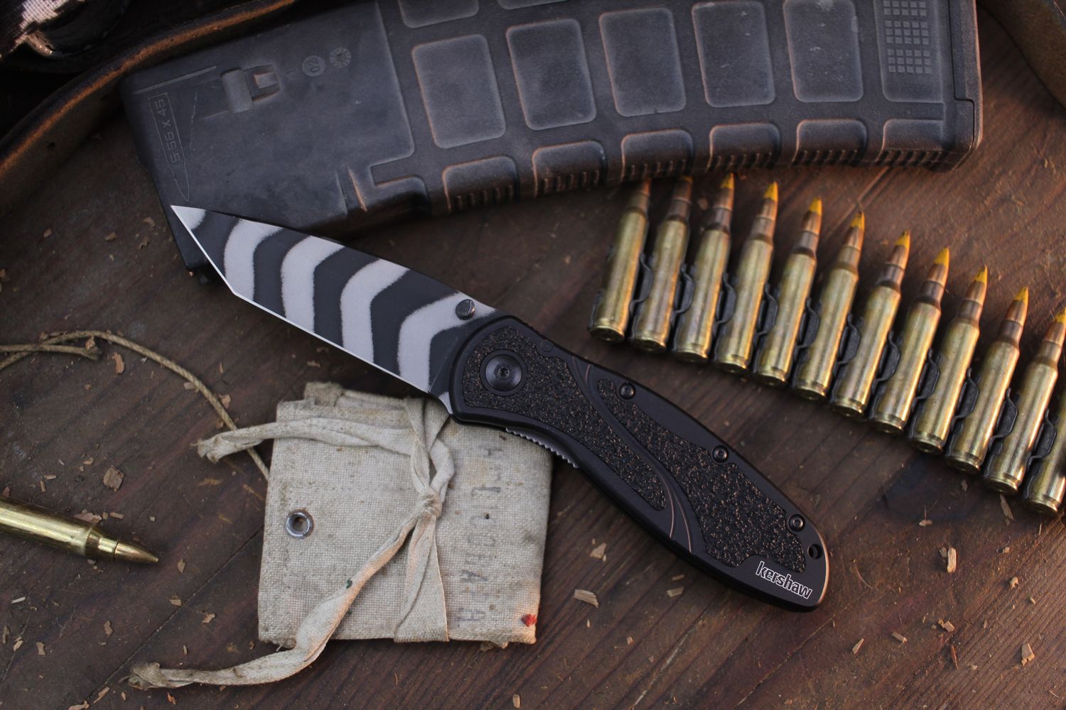 Kershaw Blur 3.375&quot; T/E Assisted Opening Knife / BlacK Aluminum / Tiger Stripe BDZ1 ( Pre Owned )