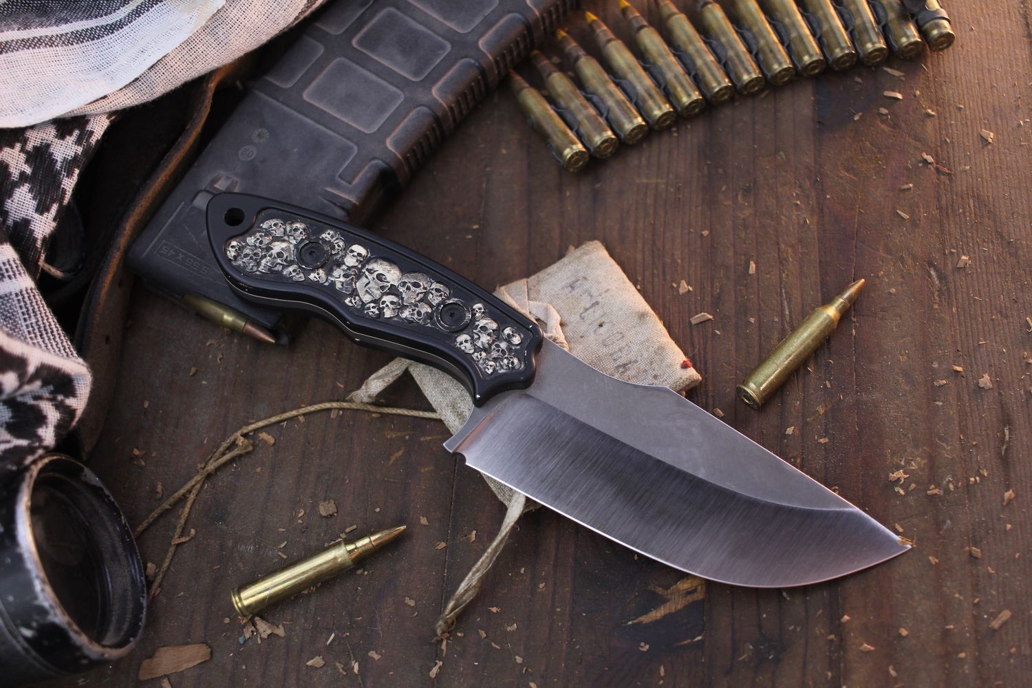 Borras Kustom Designs Large Overwartch 4.75&quot; Fixed Blade / Tomb Cast &amp; Cerakote Aluminum / Satin S35VN ( Pre Owned )