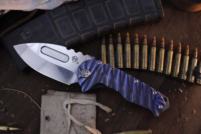 Medford Knife &amp; Tool (MKT) Praetorian T Framelock Folder / Blue PREDATOR Titanium / Polished S35VN ( Pre Owned )