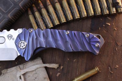 Medford Knife &amp; Tool (MKT) Praetorian T Framelock Folder / Blue PREDATOR Titanium / Polished S35VN ( Pre Owned )
