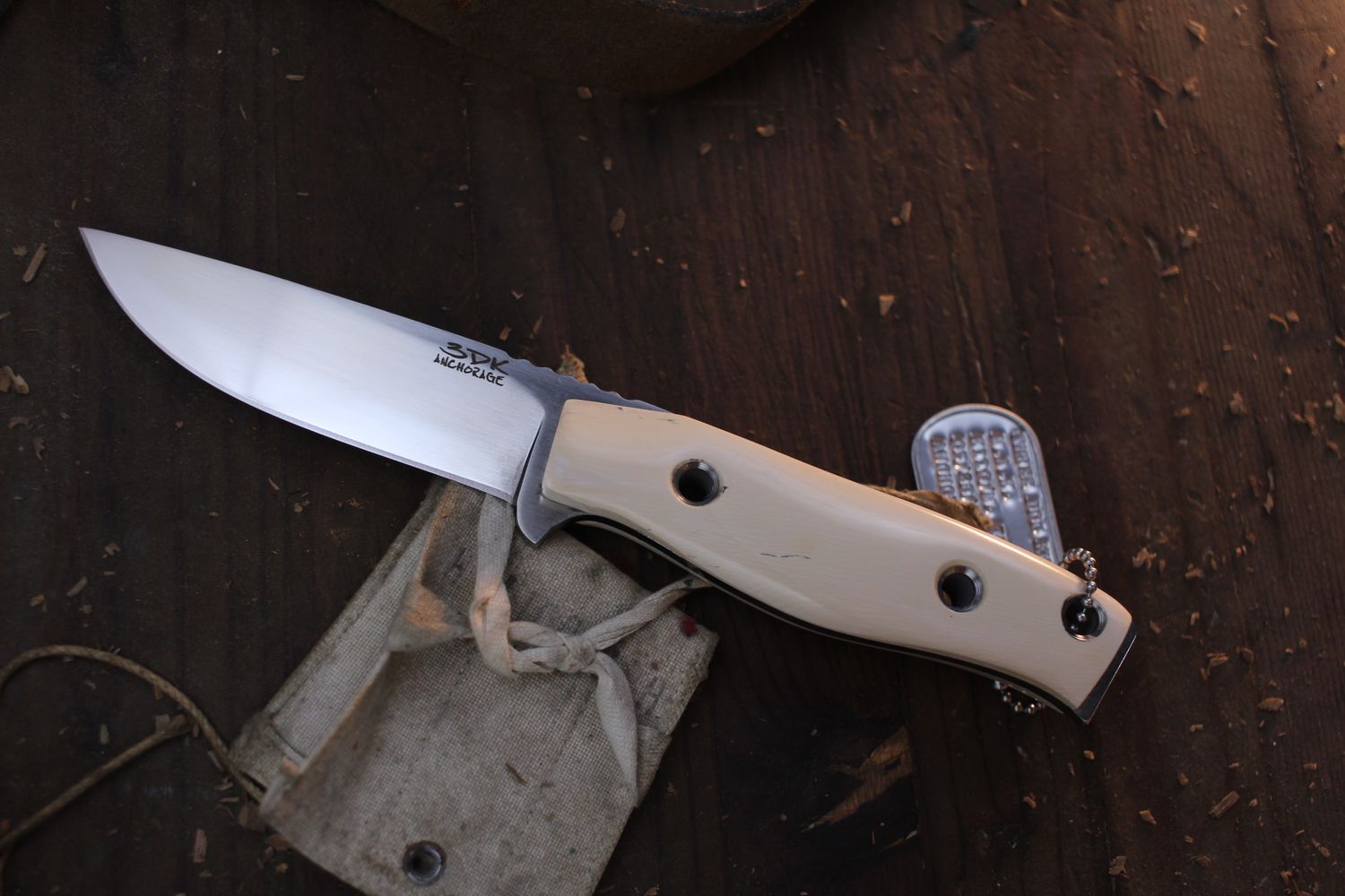 3DK MAK 4&quot; Fixed Drop Point, K110 Convex Ground Blade / Mammoth Ivory