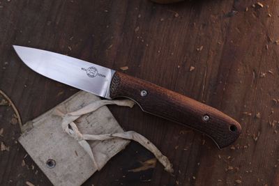 White River Knives Hunter 4&quot; Fixed Blade Knife / Natural Burlap Micarta / Stonewashed S35VN ( Pre Owned )