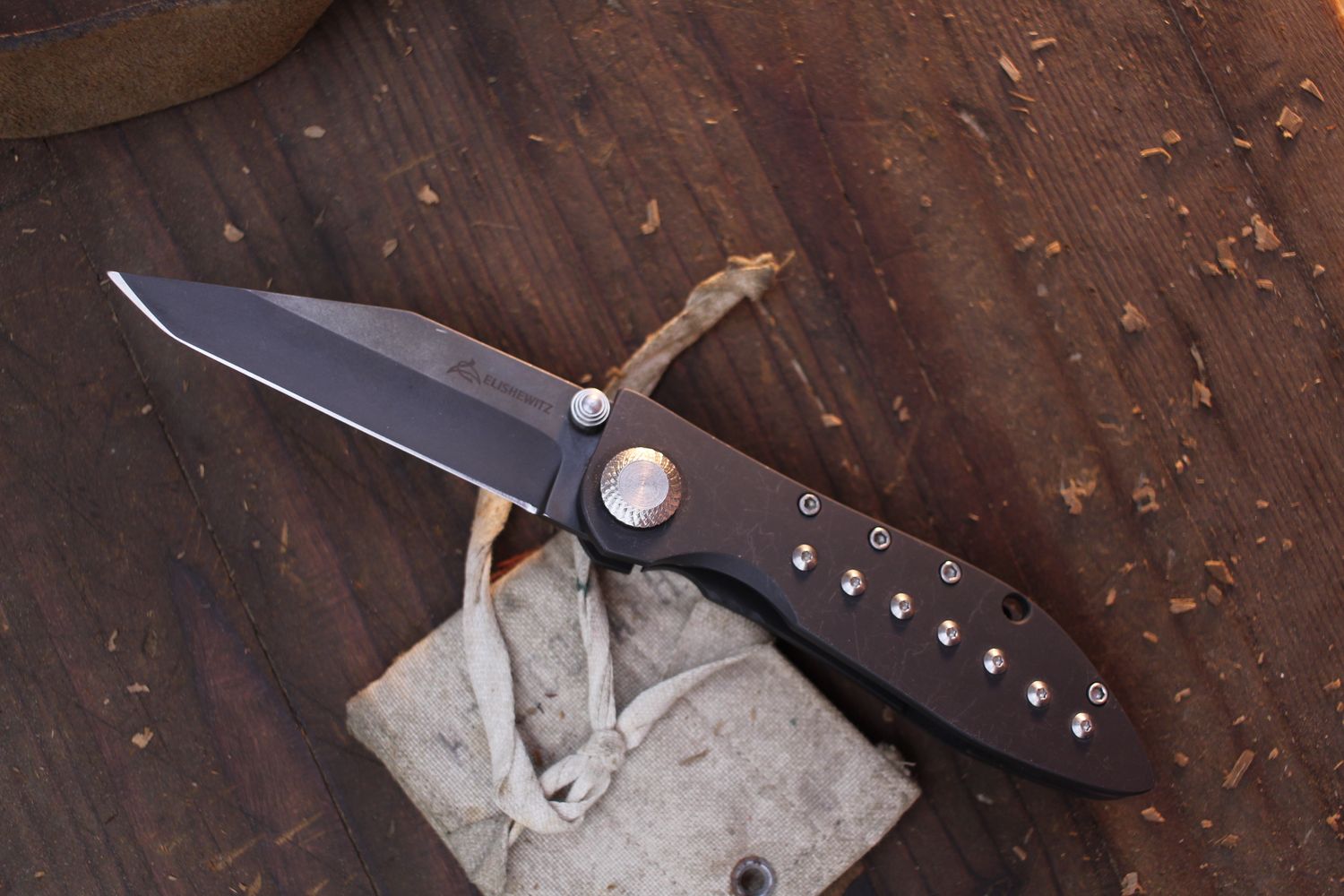 Elishewitz Knives Custom Oracle 3.125&quot; Framelock Folder / Black Titanium / Black ATS-34 ( Pre Owned )