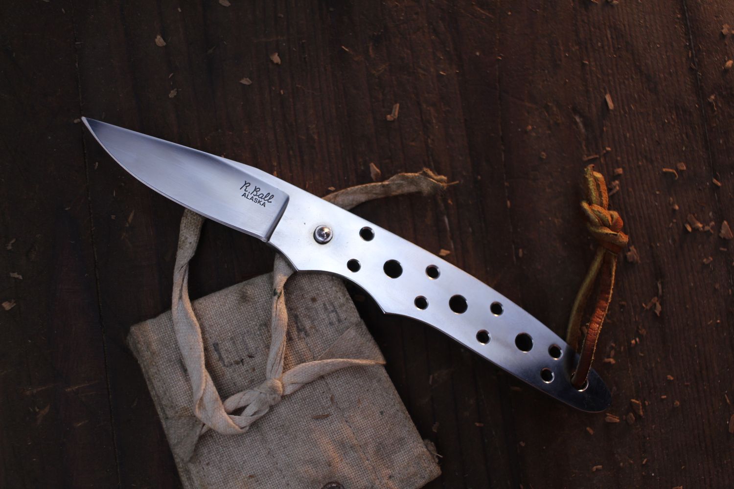 Robert Ball 2&quot; Skeletonized Knife / Polished BG-42 &amp; Kydex Belt Sheath ( Pre Owned )