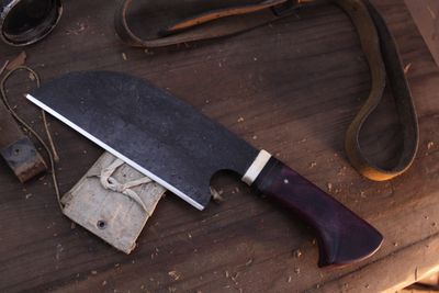 Barrett Knives 7" Serbian Chef / Purple Heartwood / Forge Finished 1095 Barrett Knives 7" Serbian Chef / Purple Heartwood / Forge Finished 1095