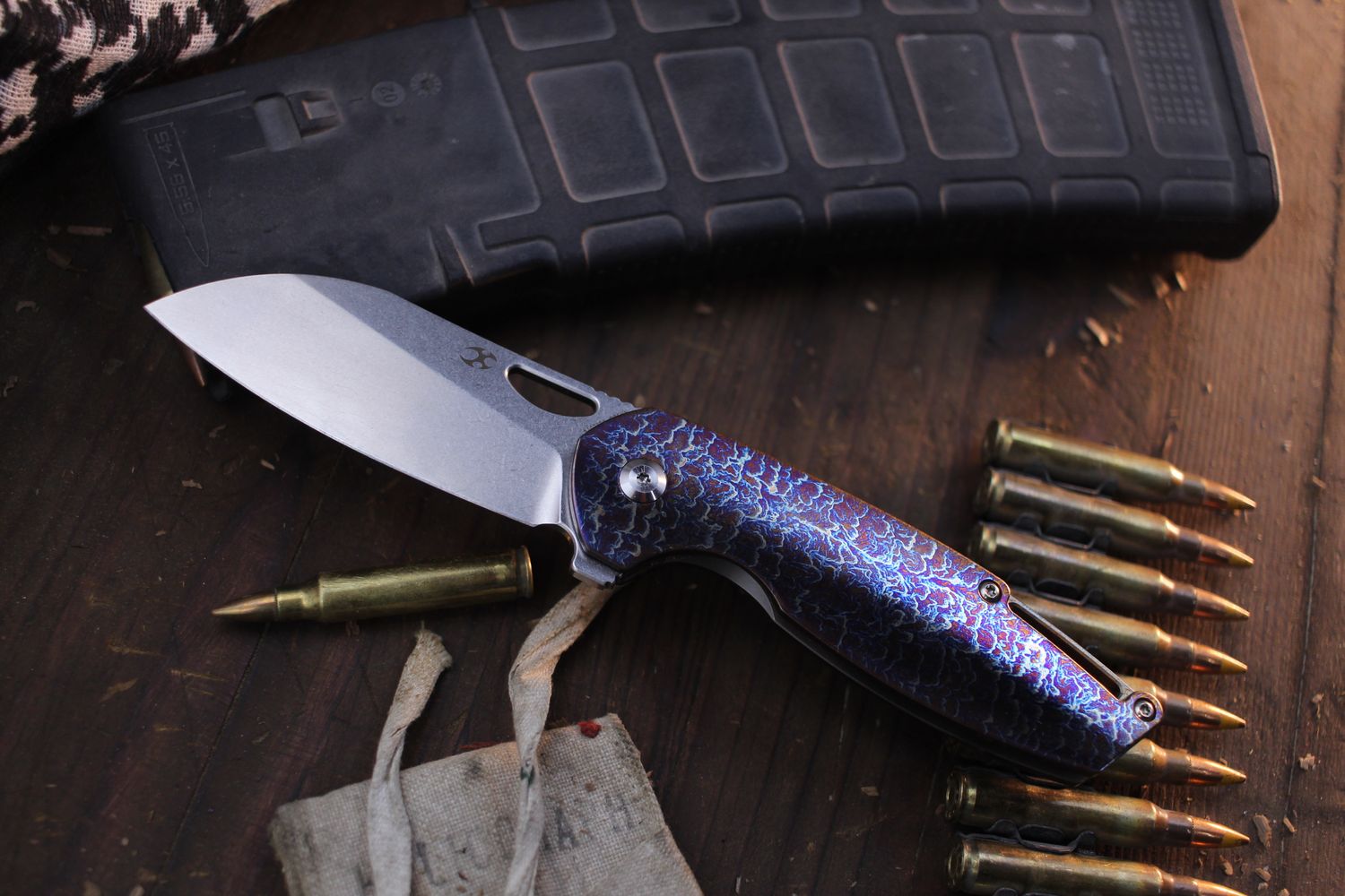 Kansept Knives Nick Swan Model 6 3.1&quot; Framelock Flipper / Lightning Strike Titanium / Stonewashed S35VN ( Pre Owned )