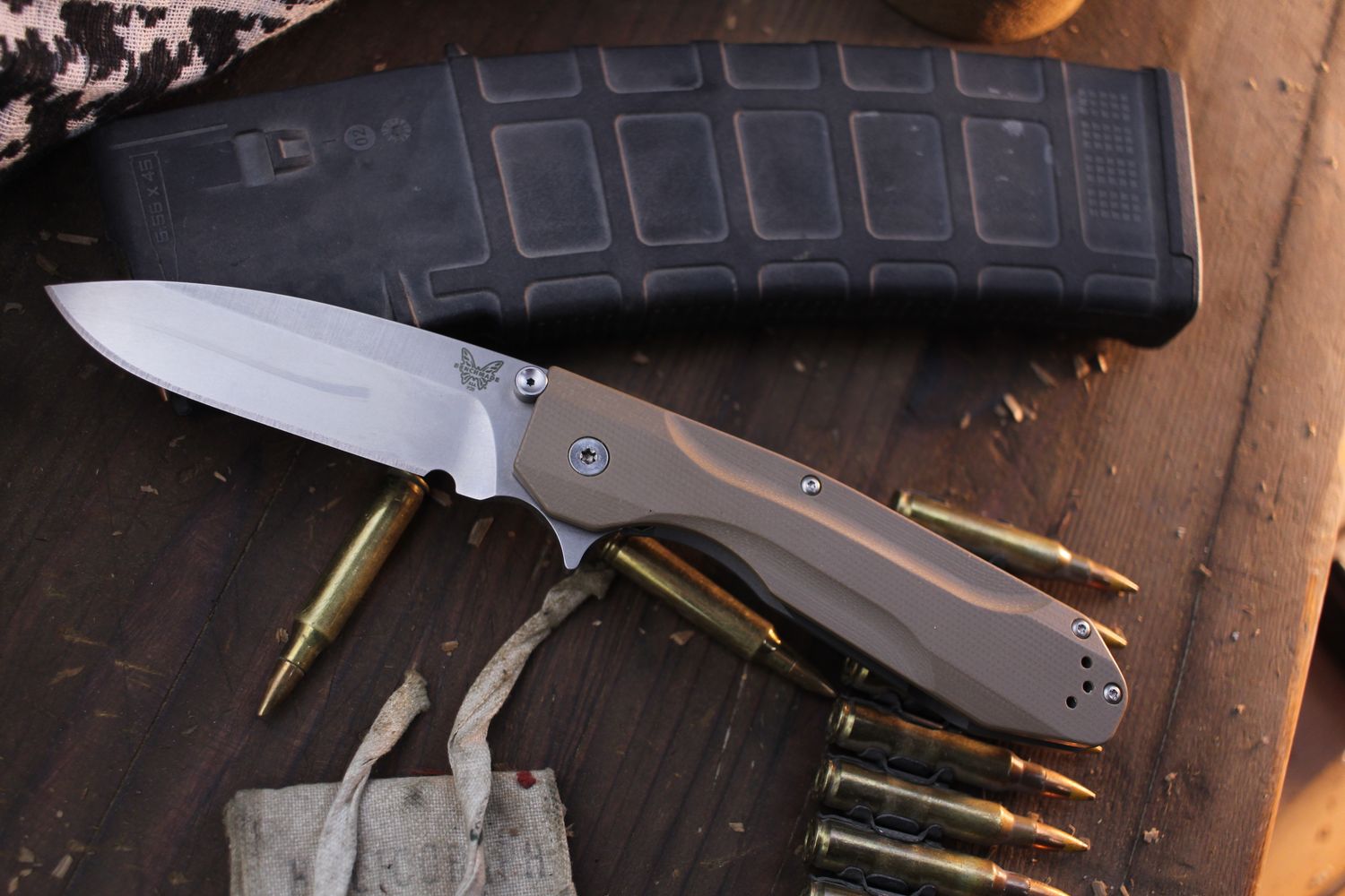 Benchmade First Production Proxy 3.87” Framelock Flipper / Sand G-10 &amp; Titanium / Satin 20CV ( Pre Owned )