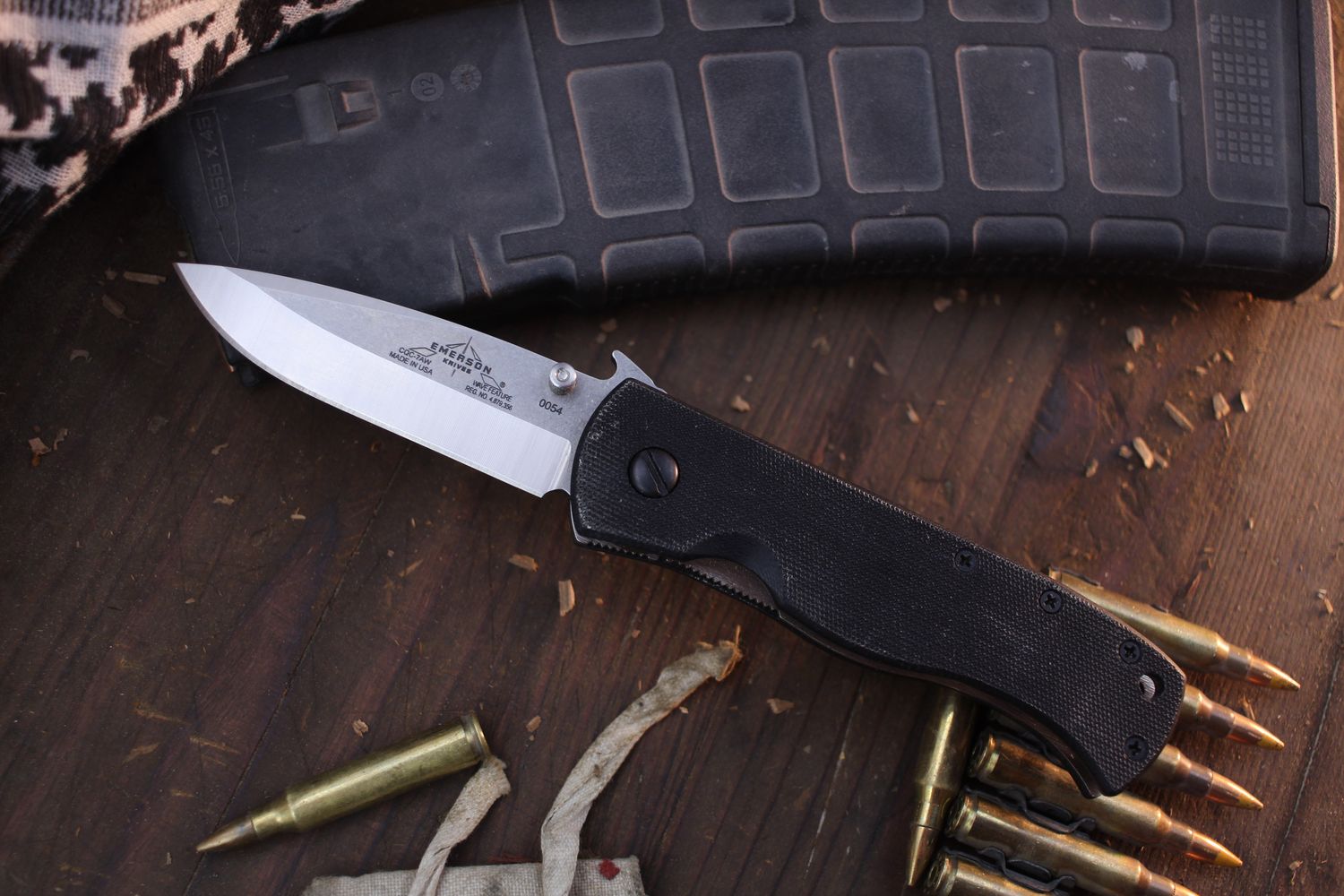 Emerson CQC-7AW SF 3.3&quot; Wave Hook Folder / Black G-10 / Thumb Stud &amp; Stonewashed 154CM ( Pre Owned )