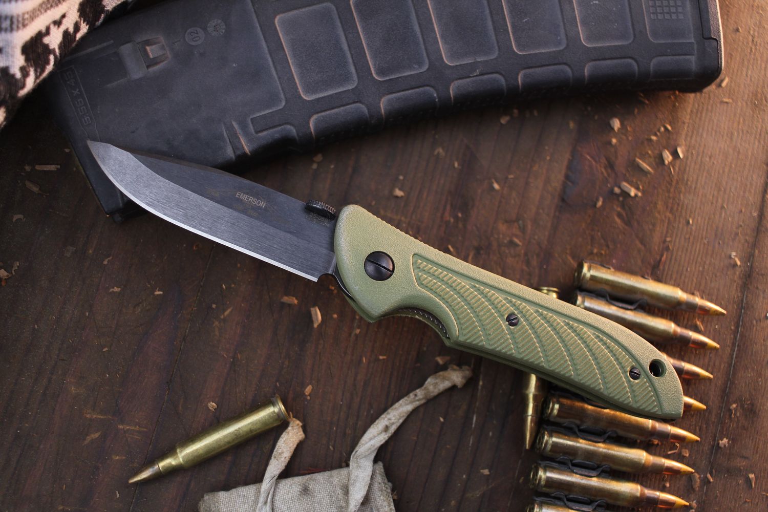 Emerson 25th Anniversary No. 0059 Raven A TF 3.5&quot; Linerlock Folder / Green Kydron / Thunderstorm 154CM ( Pre Owned )
