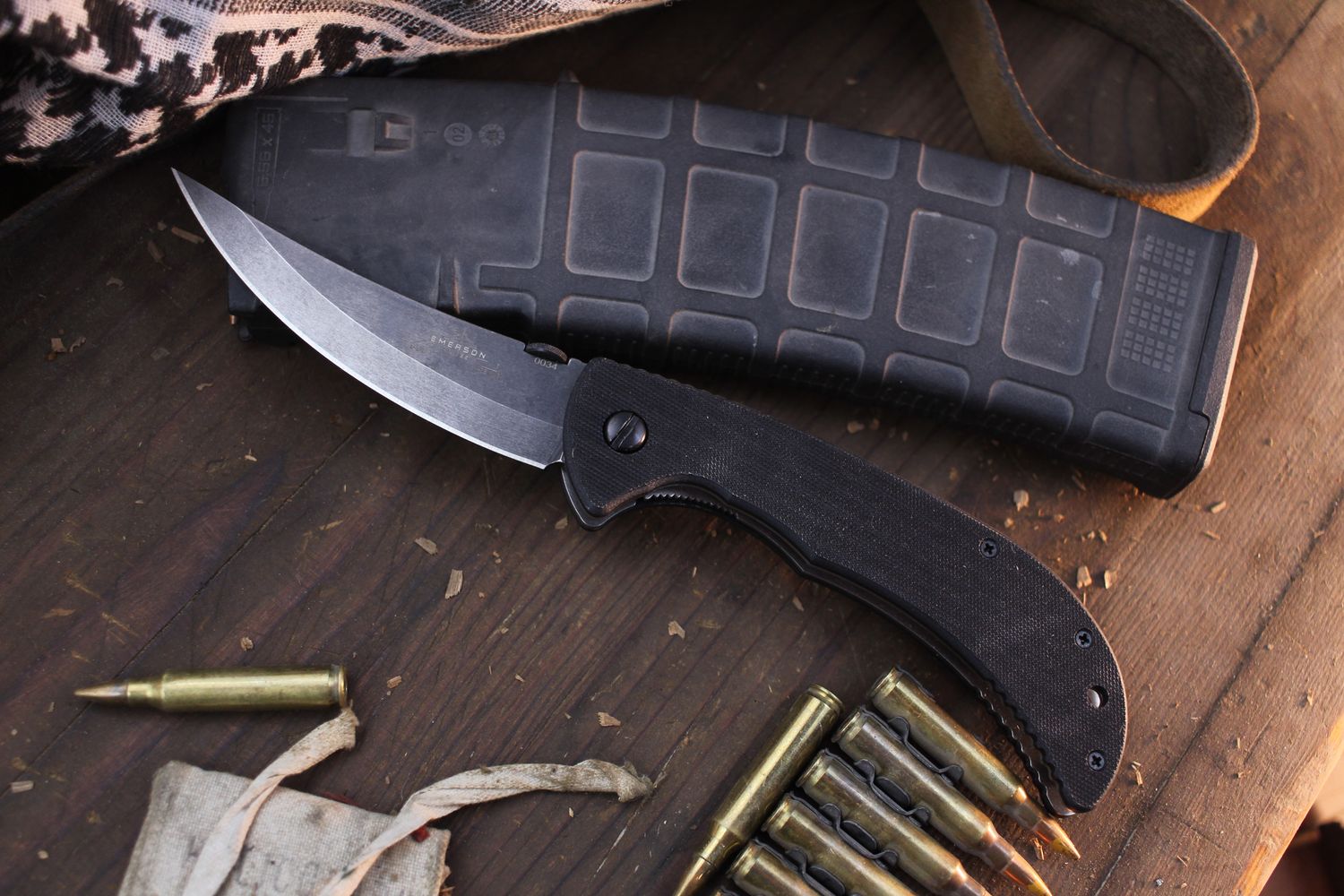 Emerson No. 0034 Persian TF 4&quot; Linerlock Folder / Black G-10 / Thunderstorm 154CM ( Pre Owned )