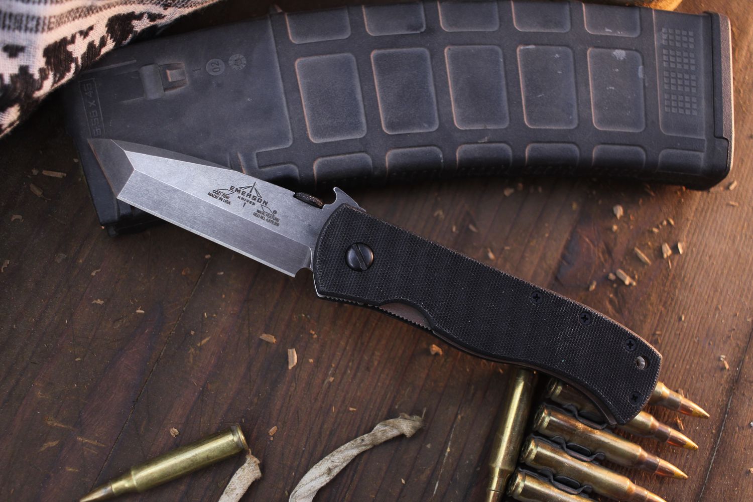 Emerson CQC-7 BW TF 3.3&quot; Wave Hook Folder / Black G-10 / Thunderstorm 154CM ( Pre Owned )