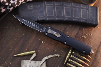Microtech Proof Run SN 180 Dirac Delta D/E 3.75&quot; OTF Auto  / Black Aluminum &amp; Bronze Hardware / Black Elmax ( Pre Owned )