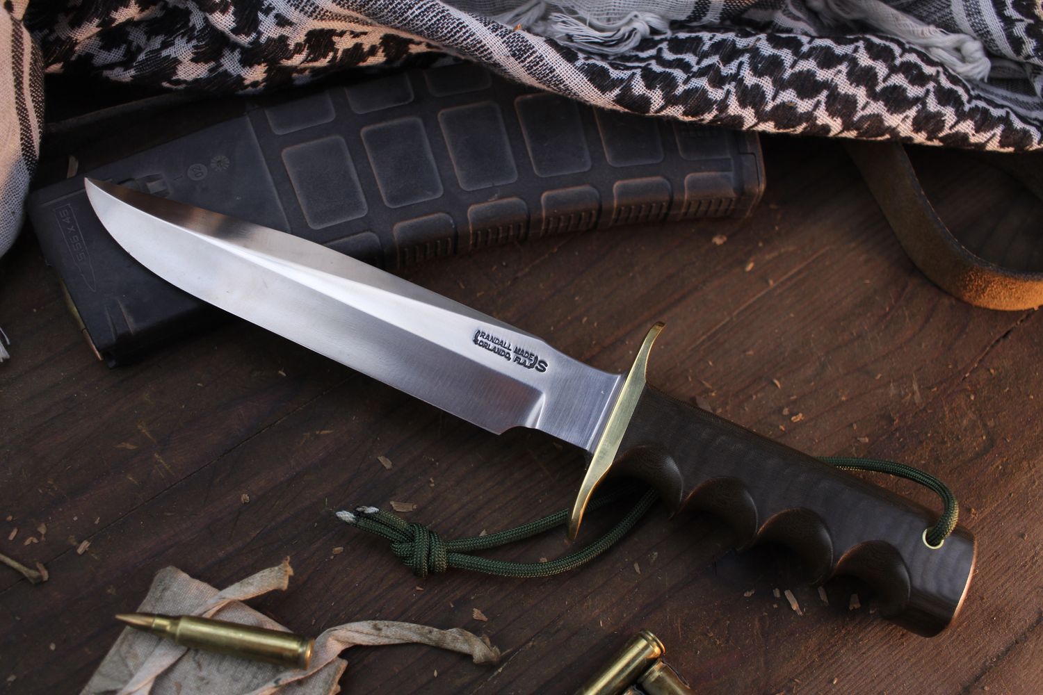 Randall Made Model 16-7 Special Fighter #1 7&quot; Fixed Blade  / Indexed Green Micarta / Stainless ( Pre Owned )