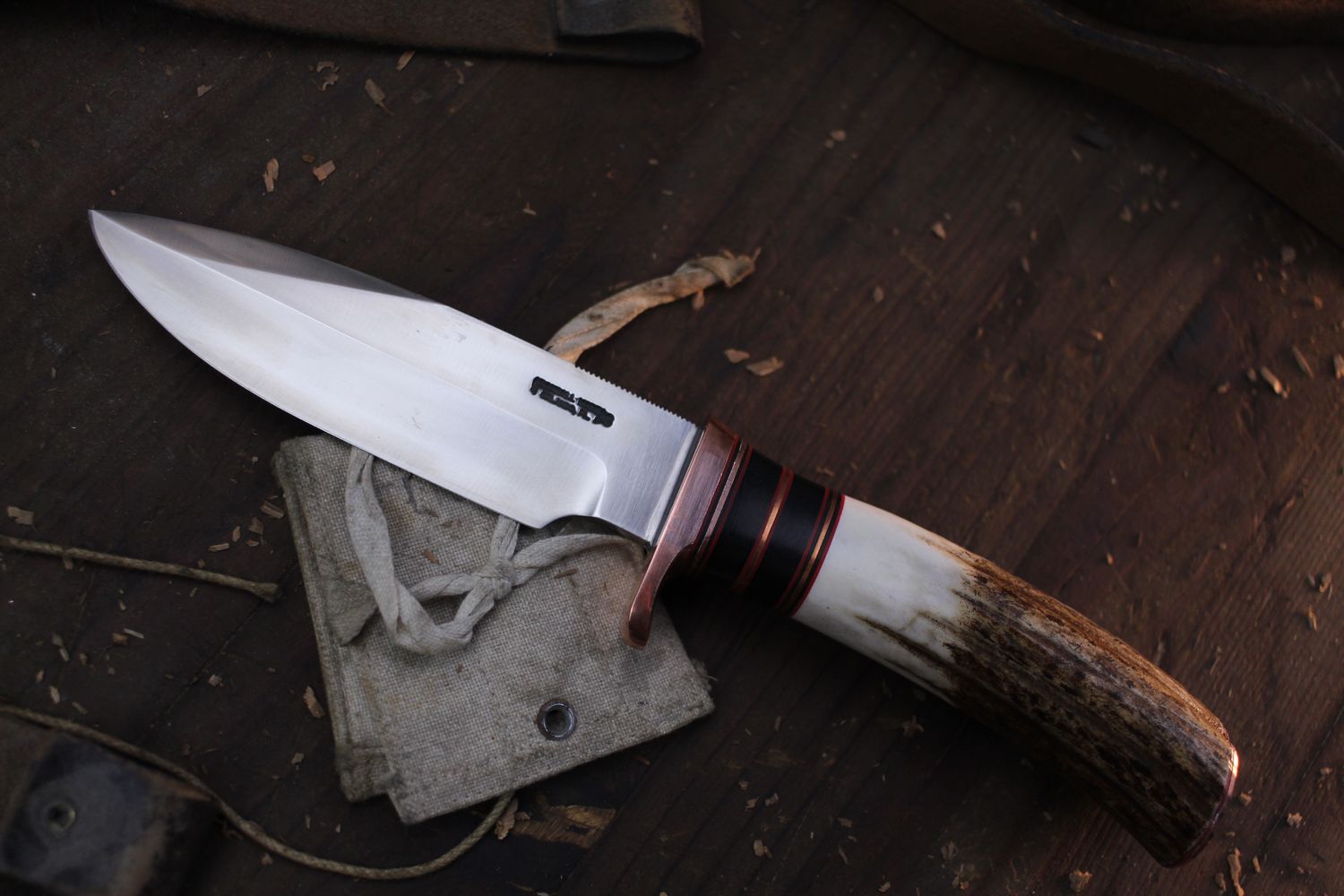 Randall Made Model Copper Companion 5&quot; Fixed Blade  / Stag &amp; Contoured Copper / Stainless ( Pre Owned )