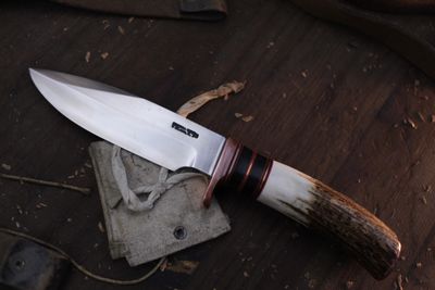 Randall Made Model Copper Companion 5&quot; Fixed Blade  / Stag &amp; Contoured Copper / Stainless ( Pre Owned )
