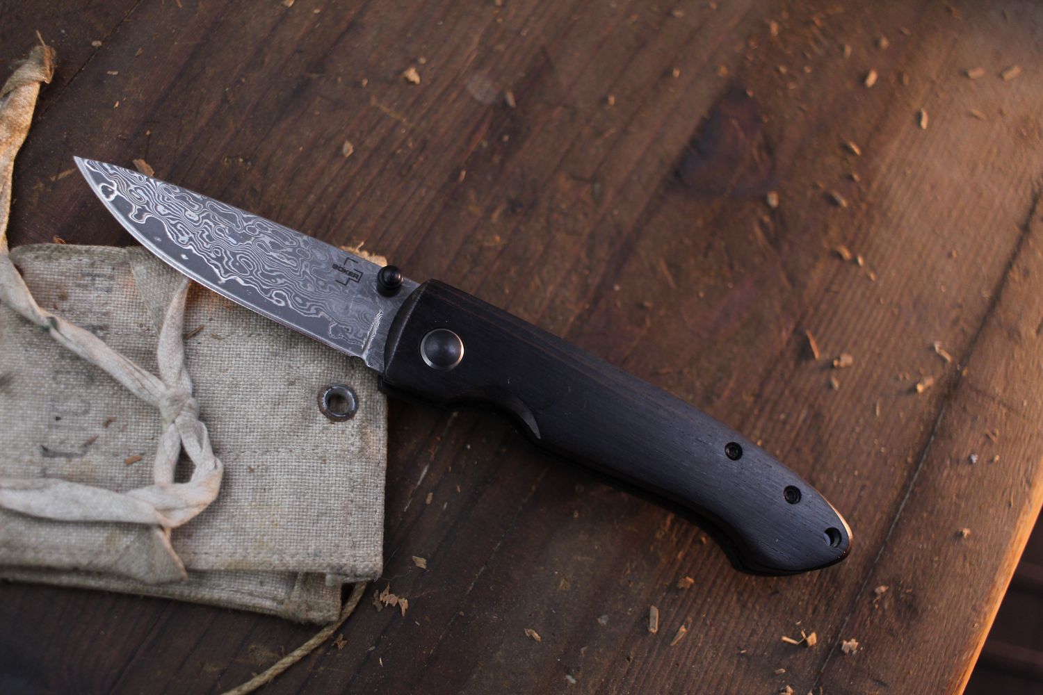 Boker Plus Damascus Gent II 2.75&quot; Linerlock Folder / Ebony Wood / Damascus