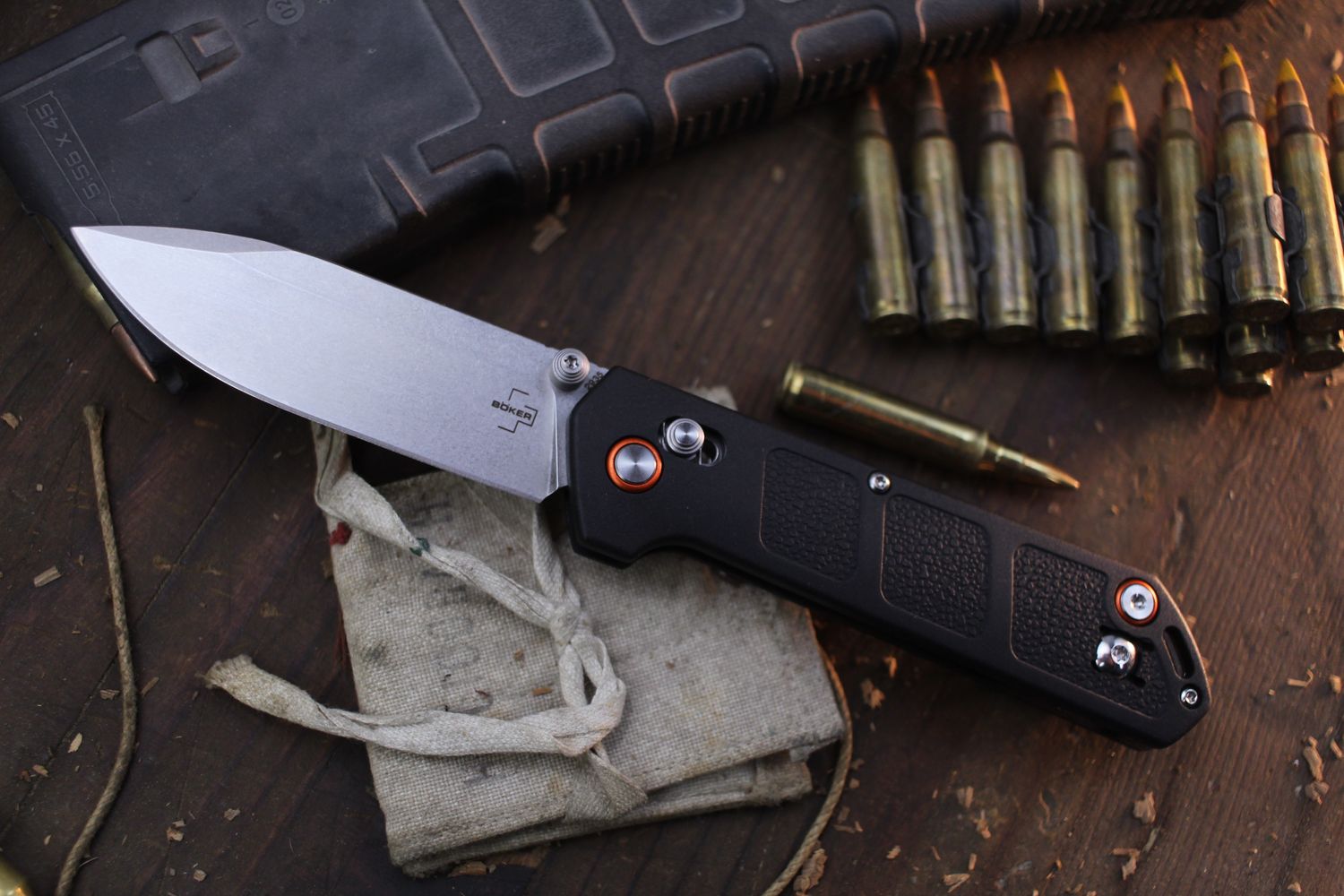Boker Plus Lucas Burnley Kihon 3.23&quot; Cross Bar Lock Folder / Black GFN / Satin D2