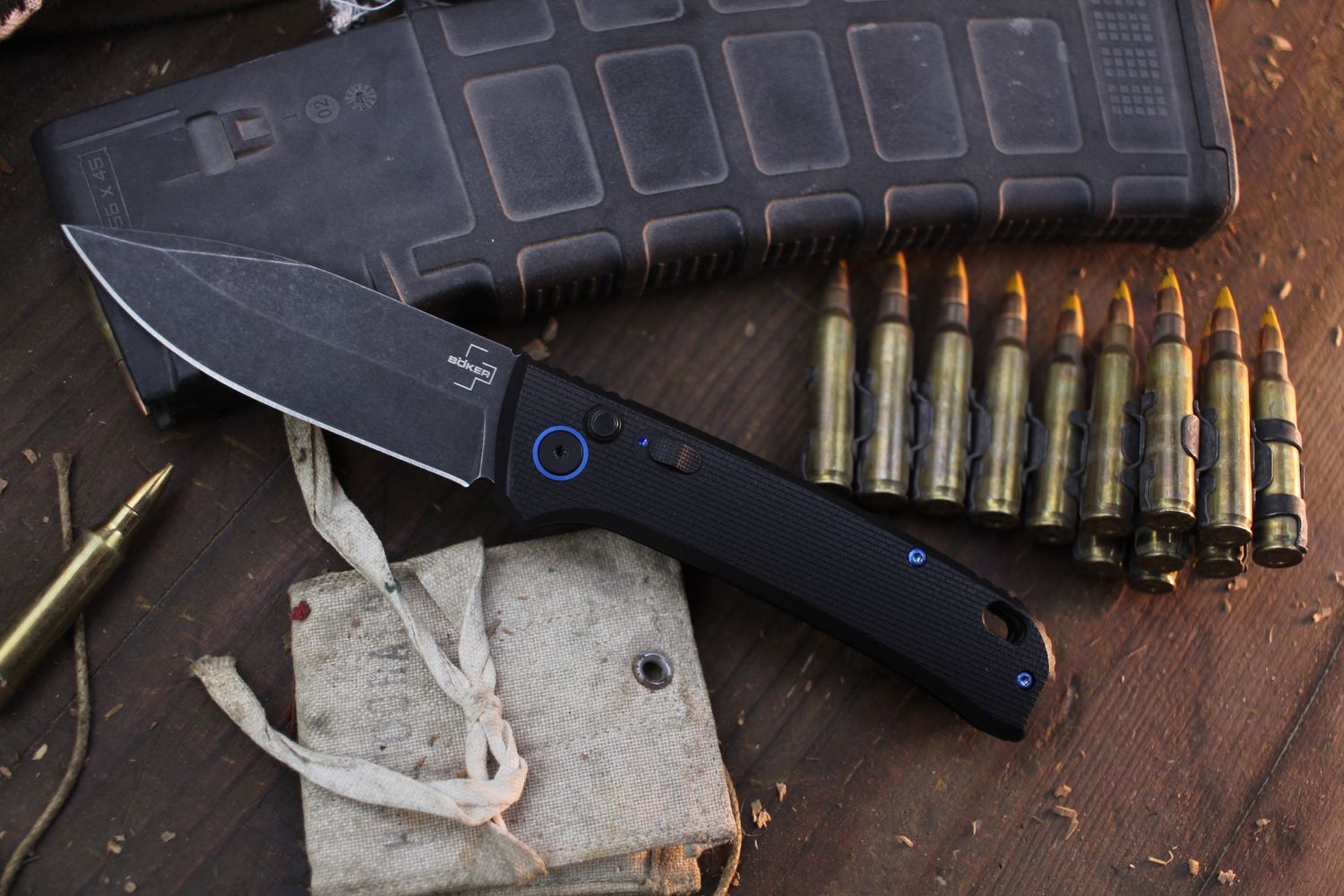 Boker Plus FRND 3.45&quot; Button Lock Auto Folder / Black Grivory / Satin D2