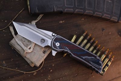 Mechforce Alphahunter Collab Apocalypse 3.5&quot; Framelock Flipper / Titanium &amp; Custom Micarta /  Two-Tone M390 ( Pre Owned )