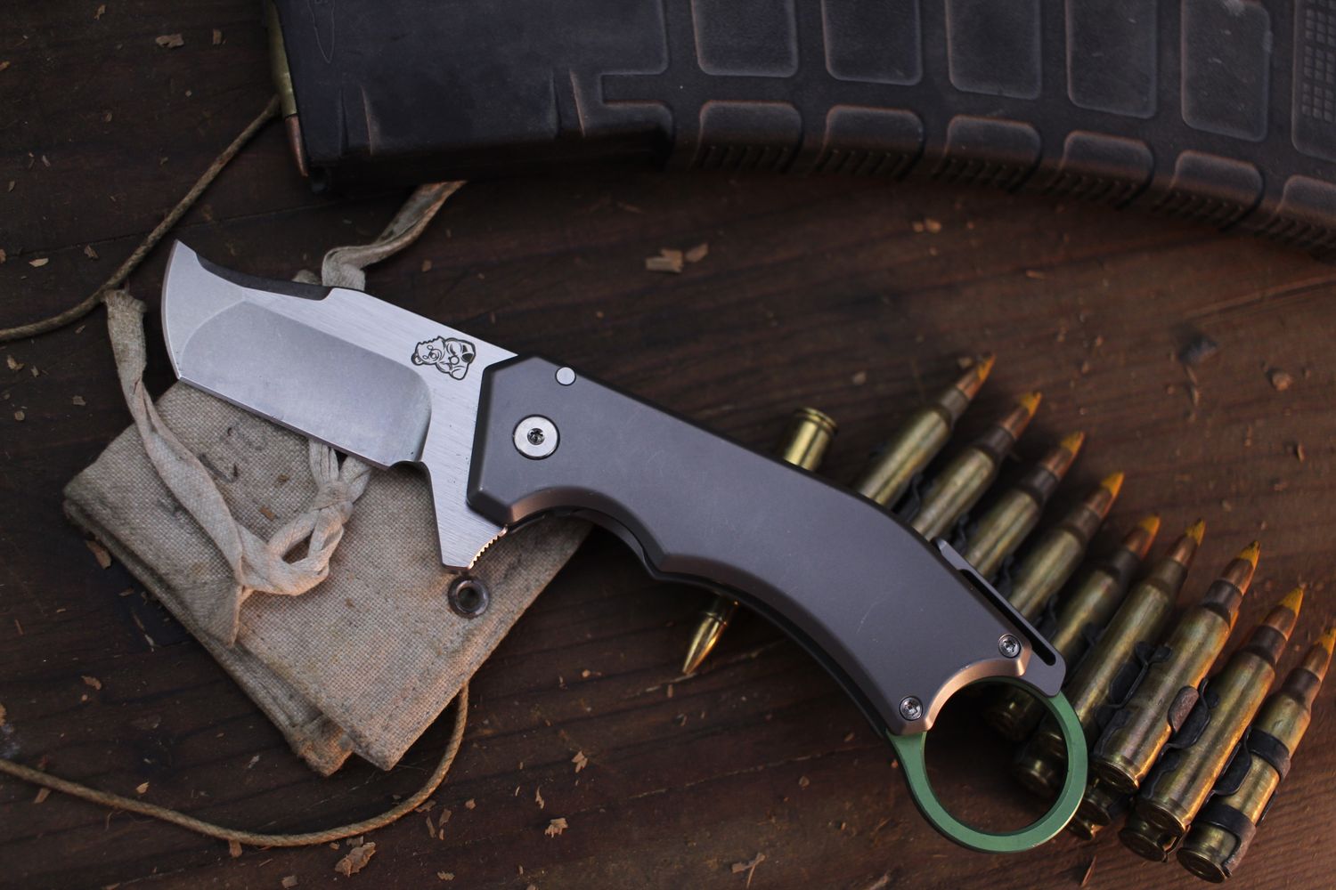 Mechforce x Jon Graham Ringed Rhino 2.5&quot; Framelock Flipper / Titanium / Satin M390 ( Pre Owned )