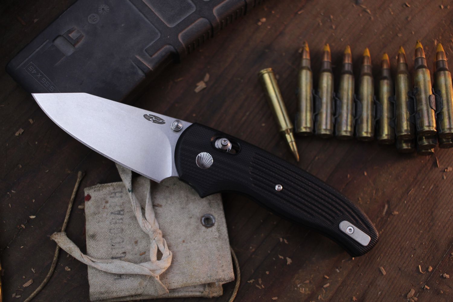 Three RIvers Manufacturing Shadow 3.2&quot; Bar Lock Folder / Jet Black G-10 / Stonewashed 20CV ( Pre Owned )