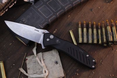 Spartan Blades PALLAS3.75" Button Lock Flipper / Black Aluminum / Stonewashed S45VN ( Pre Owned )