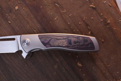 Sharp By Design Mini Evo Drop Point 3.25" Framelock Flipper / Purple Haze FatCarbon / Hand Rubbed M390 ( Pre Owned )